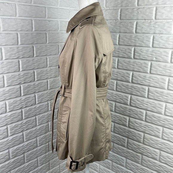 AMERICAN EAGLE OUTFITTERS TRENCH COAT TAN WITH STRIPES 100% Cotton Size Medium - Picture 4 of 16